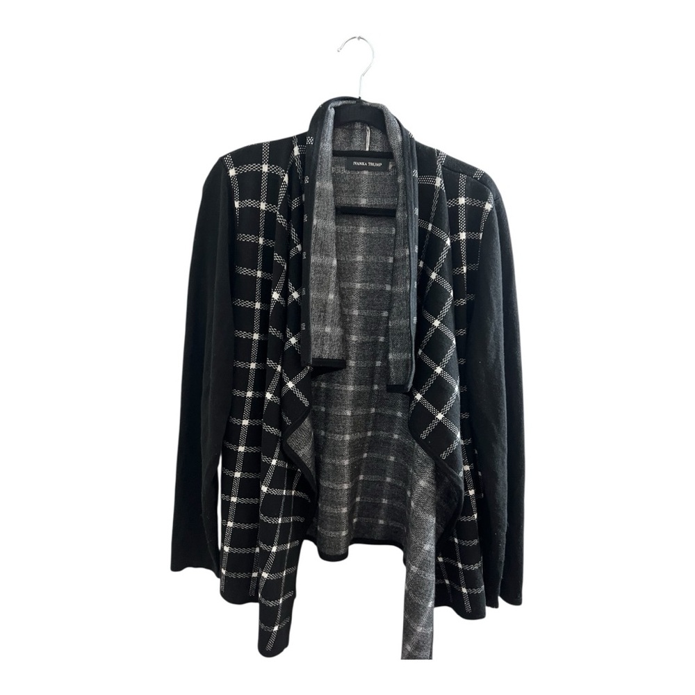 Ivanka Trump Black and Gray Plaid Cardigan